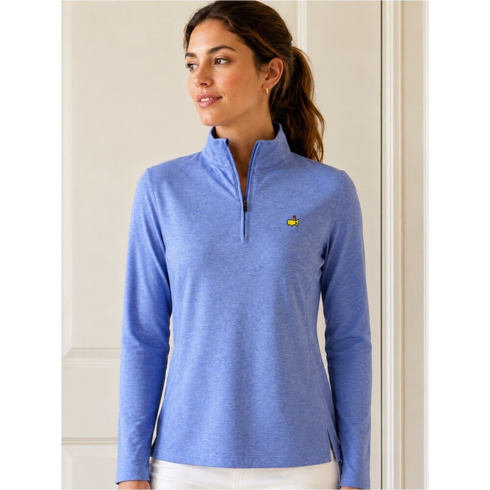 Masters Magnolia Lane Tech Blue Quarter Zip Pullover Golf Top Size M UPF 50